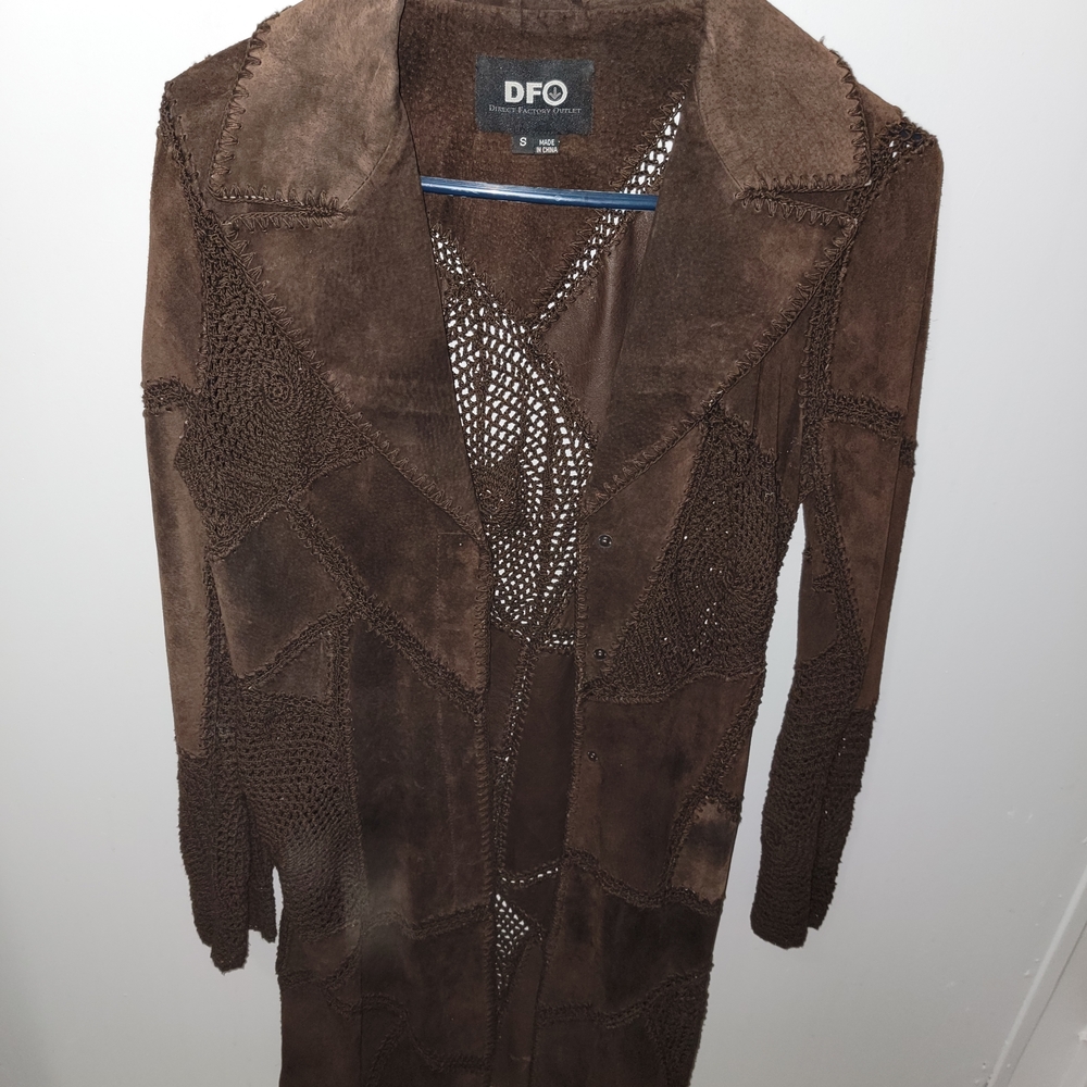 Brown Patchwork Suede Trench Coat - image 3